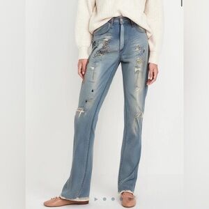 Vanilla Star Mid Rise Skinny Jeans Blue Size 27 Embellished Ripped Juniors